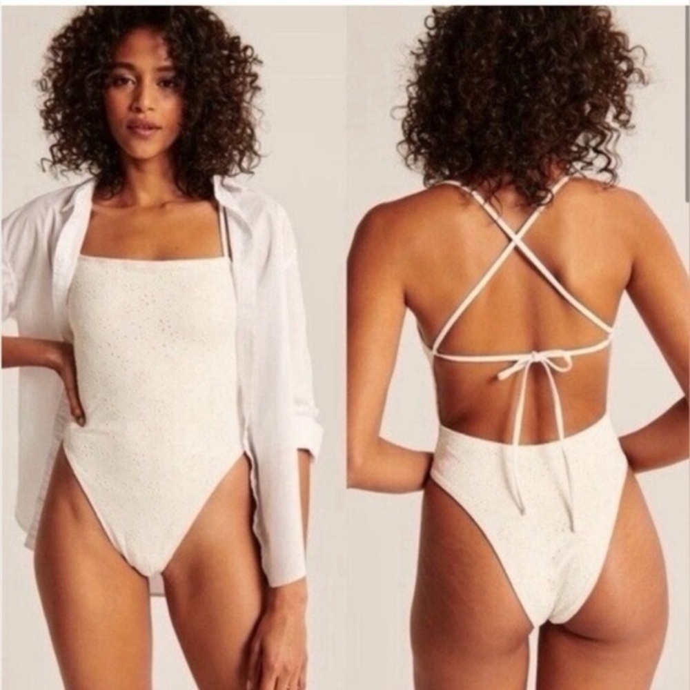 Abercrombie & Fitch Cream Eyelet One-Piece Swimsuit